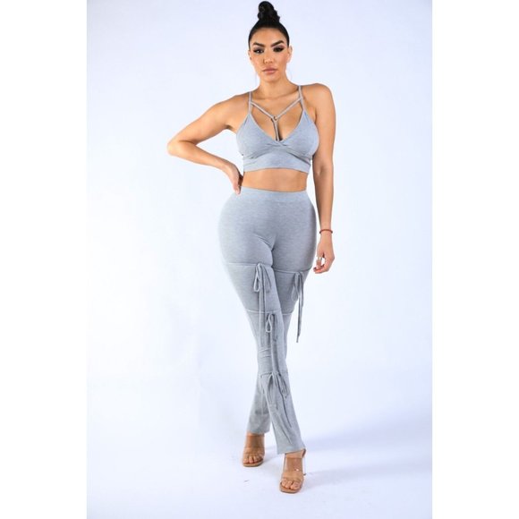 Women's Spaghetti O-ring Center Front Tank Top And Matching Tie Detailed Pants S - Picture 2 of 12